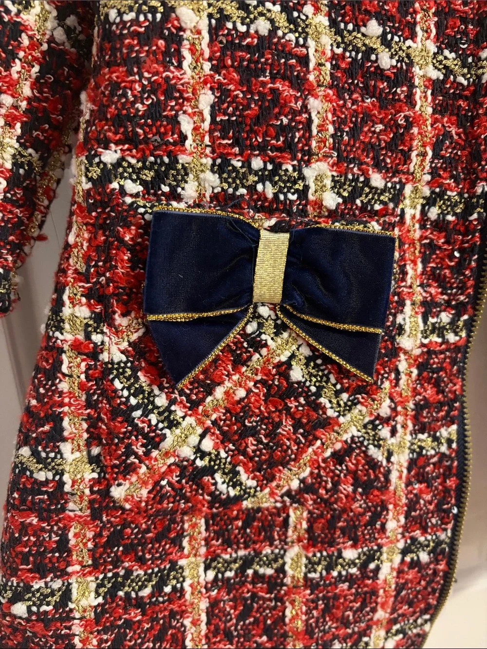 Blueberi Boulevard Red Plaid Coat with Matching Dress